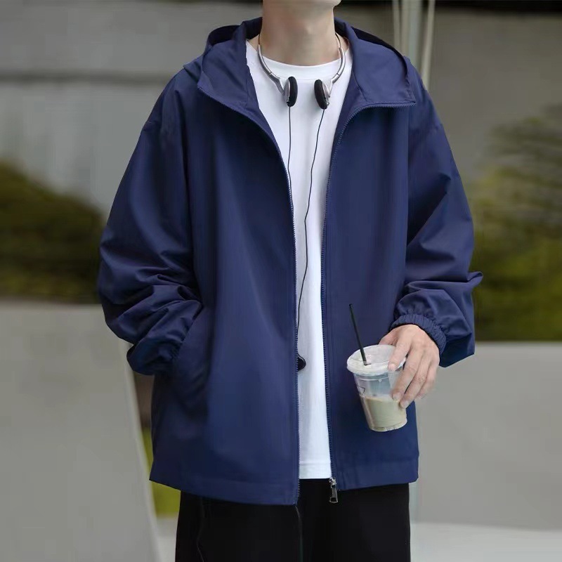 春夏のフード付き薄手ジャケット、メンズ多用途ハンサムルーズバージョンカジュアルトレンディブランド防水日焼け止めジャケット|undefined