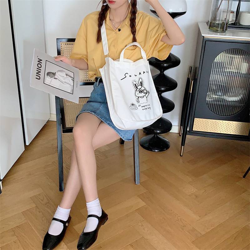 37271 Japanese cartoon canvas bag, women's printed crossbody bag, tote bag, large-capacity student class bag, handbag undefined