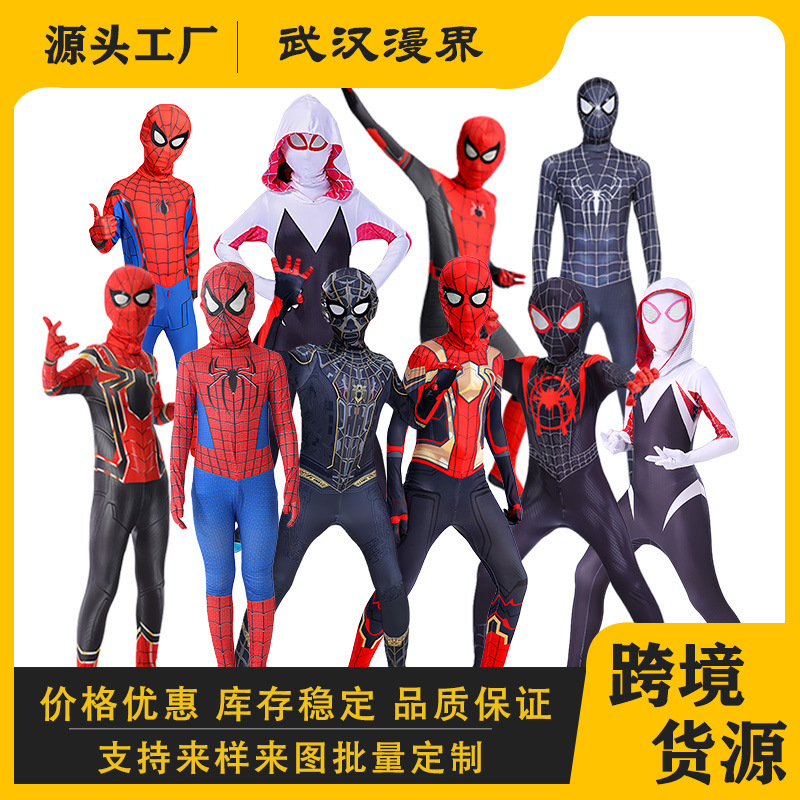 European and American Halloween Costumes for Kidsren, Black Spider-Man Jumpsuits, Adult Miles Bodysuits, Cos Gwen Clothes
