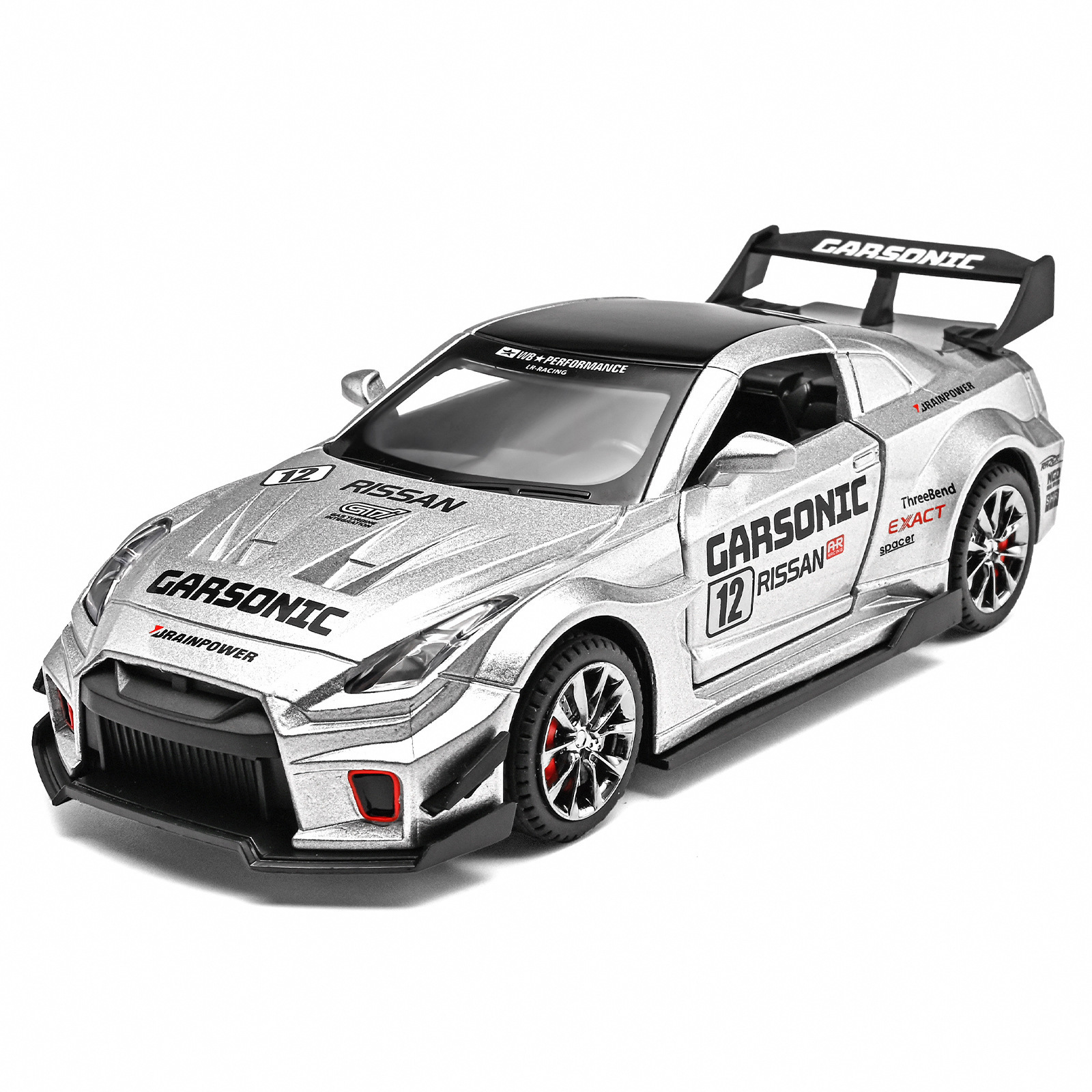 Modelo de coche deportivo Nissan GTR a escala 1:32, de aleación, con sonido y luz, coche deportivo de juguete para niños con función de retroceso, venta al por mayor y dropshipping desde Chenghai.