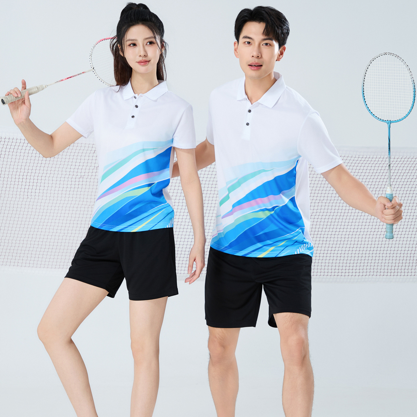 New Pair of Badminton Uniforms, Summer Short-Sleeved Lapel Sports T-Shirts, Training Uniforms, Male and Female Student Competition Uniforms