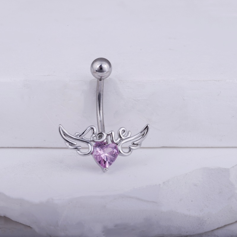 Angel Wings LOVE Letters Belly Button Ring Gold with White CZ Cubic Zirconia Navel Piercing Jewelry Wholesale detail image 7
