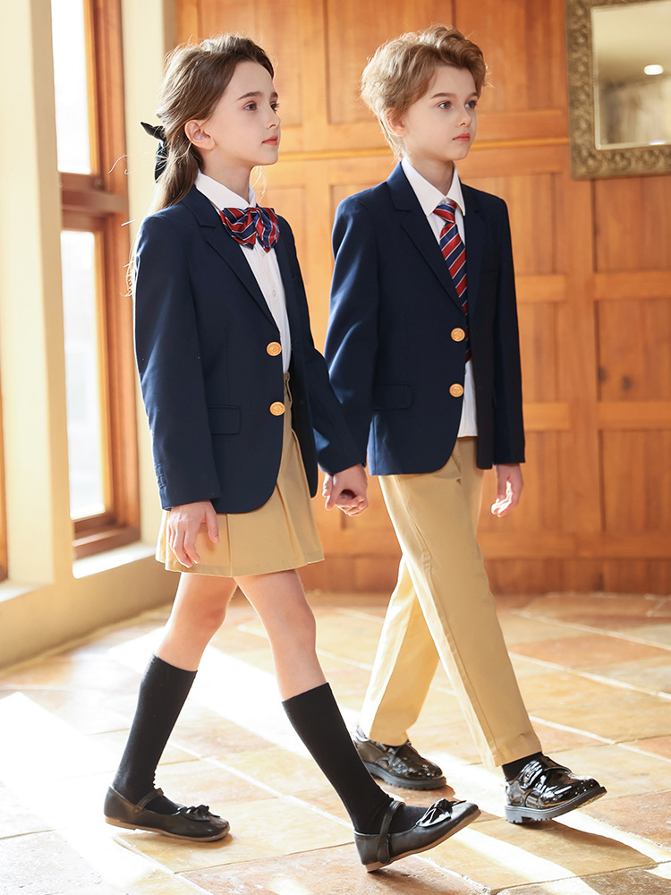 Traje uniforme escolar para niños primavera, otoño e invierno estilo universitario británico