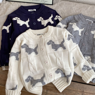 New TB trendy puppy jacquard twist sweater cardigan men's and women's all-match thick sweater coat 24088