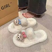 超萌可爱雪莉玫毛毛拖鞋女外穿平跟宿舍室内居家保暖棉拖毛毛拖鞋