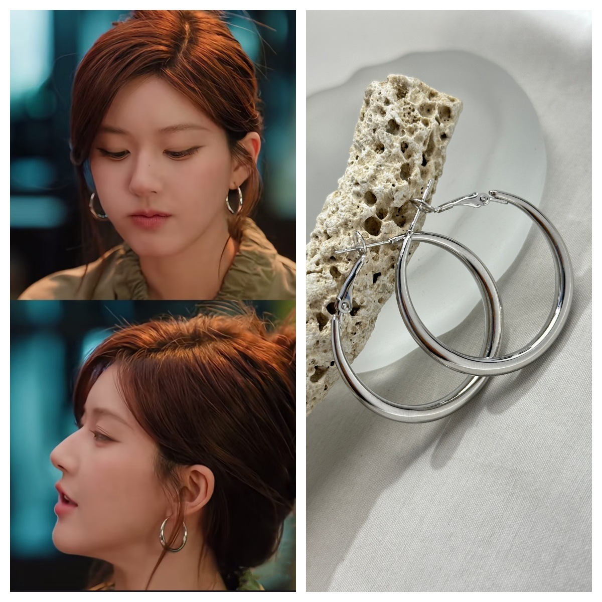 许妍同款银色加粗素圈耳圈女简约百搭爆款轻奢气质高级感耳饰百搭