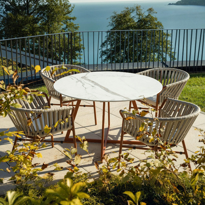 Mesa y silla al aire libre patio al aire libre jardín balcón a prueba de agua silla de vidra silla hotel villa ventas mesa y silla de aleación de aluminio image 4