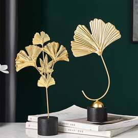 北欧简约ins铁艺金色银杏叶酒柜玄关摆件创意家居电视柜装饰摆设