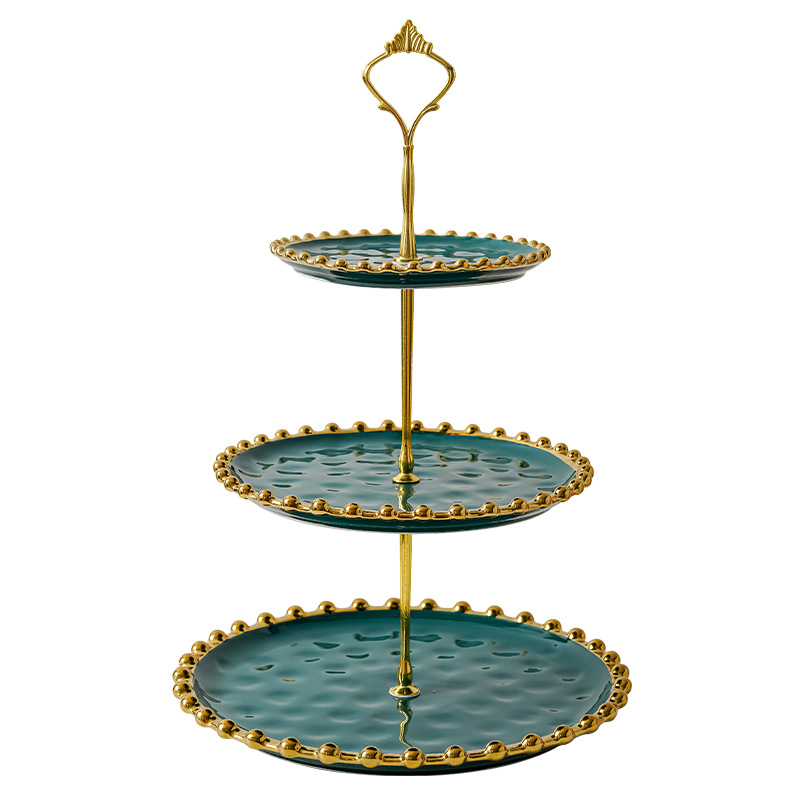 Luz de estilo europeo de cerámica de lujo de tres capas plato de fruta creativa sala de estar en casa tarde té caramelo postre estante postre bandeja
