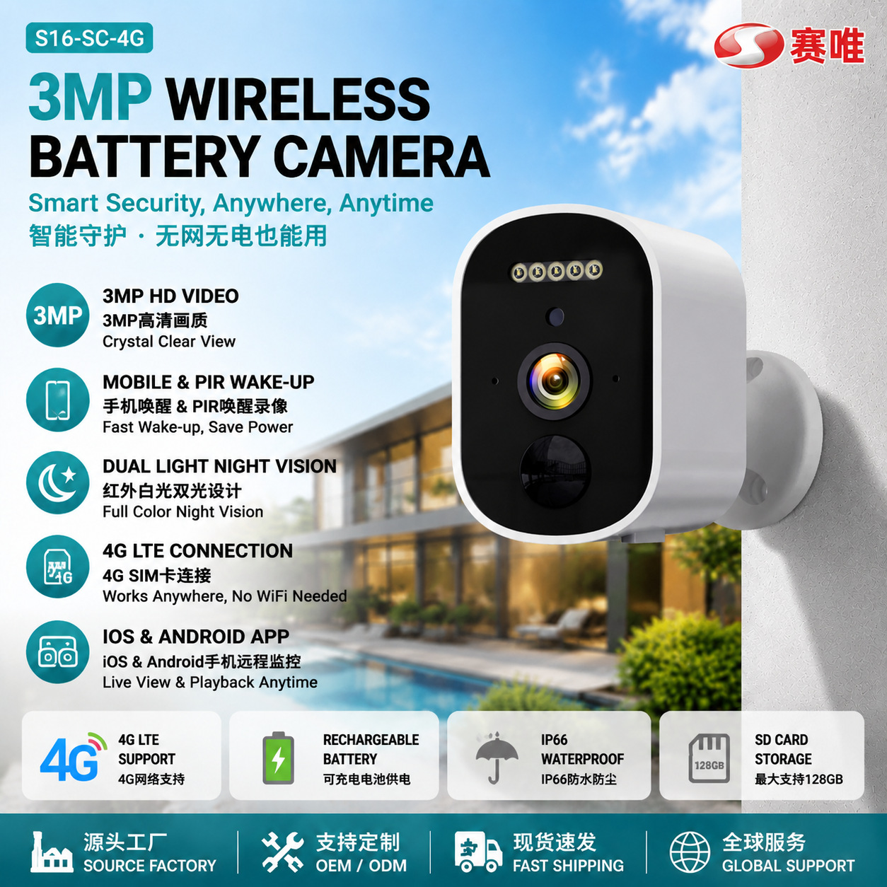 4G battery camera with SIM card remote viewing