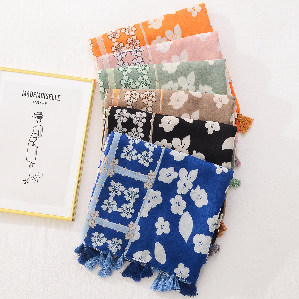 Estilo japonés fresco dulce flor costura algodón y lino sensación seda bufanda moda todo partido Gran bufanda viaje protector solar playa toalla