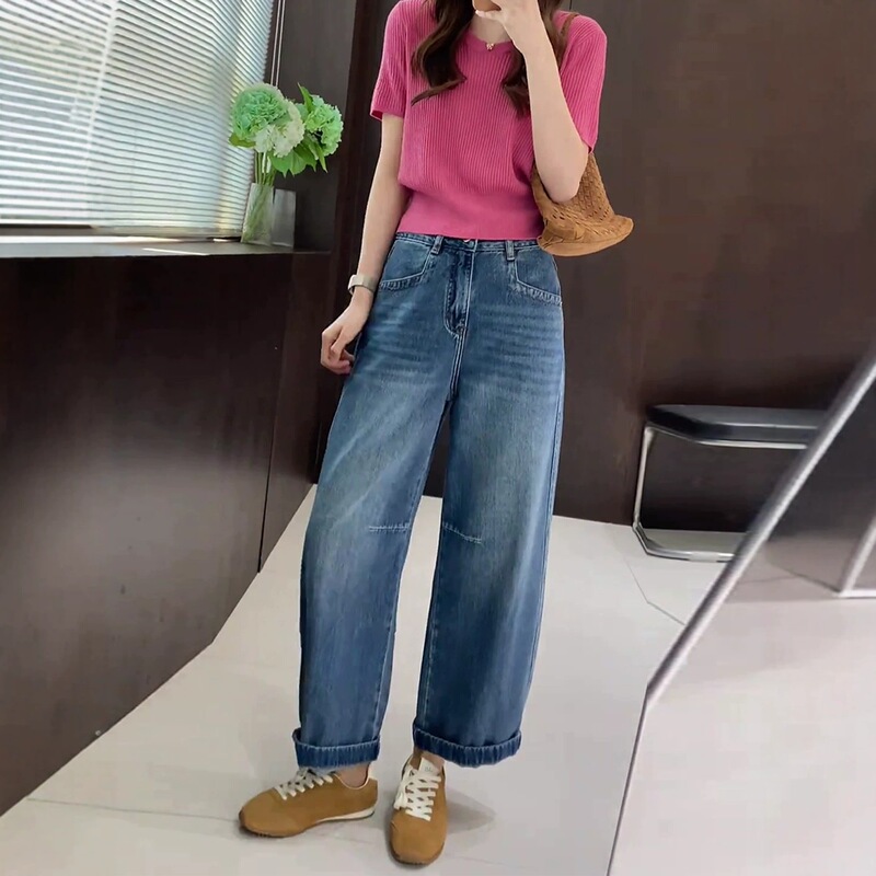 Pear-Shaped Body Type Flattering! Ultra-Thin Lyocell High-Waisted Slimming Scimitar Jeans for Women, Summer Thin Style, Cropped Pants, New