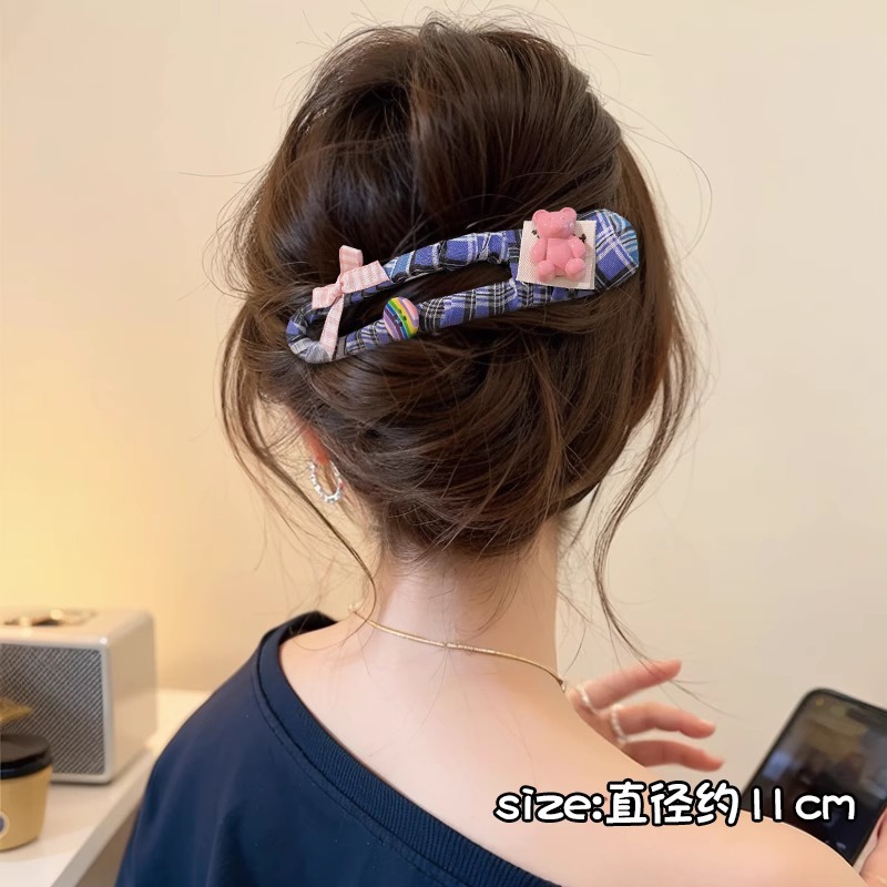 韩系蝴蝶结纽扣鸭嘴夹女2025年新款后脑勺盘发一字夹百搭发饰发夹|undefined