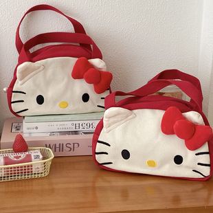 Red Kitty Cat Handbag Cartoon Girl Heart Japanese Style Cute Toiletry Bag Satchel Cosmetic Bag Canvas Bag