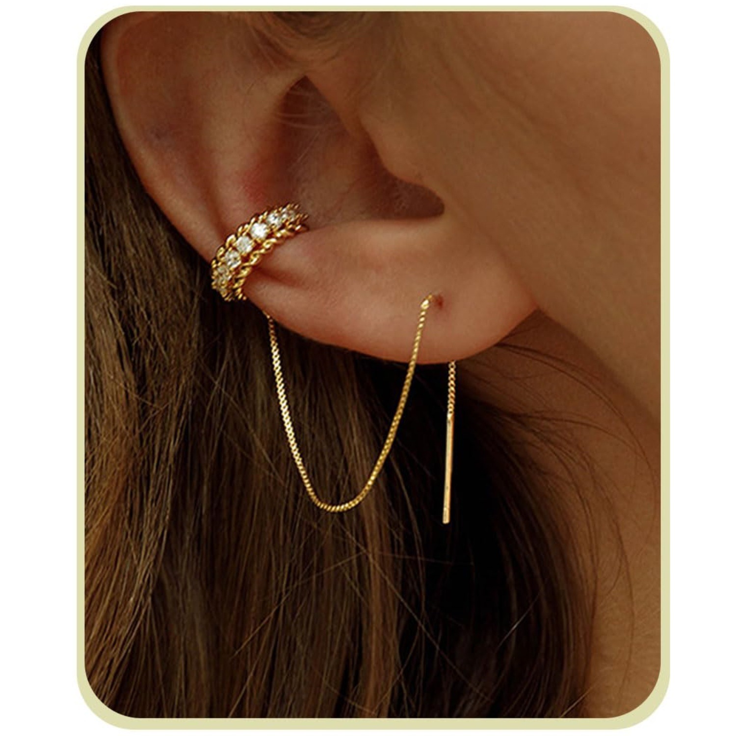 7g Weight Copper Ear Needle Material 1 Pair Elegant Solid Color Plating Inlay Copper Zircon 14K Gold Plated Ear Line