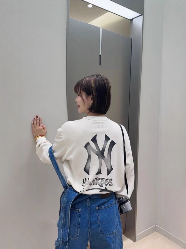 潮牌MLB秋冬新渐变印花大logo宽松百搭休闲男女同款圆领长袖卫衣|undefined