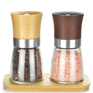 Wooden black pepper sea salt grain 0 broken bottle household mixed seasoning grinding bottle with lid pepper seasoning bottle