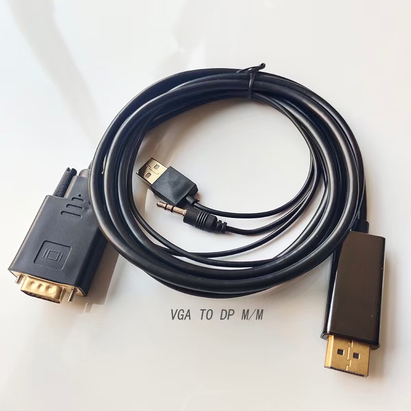 VGA+供电+音频转DP公转接线主机接插VGA DP接插显示器VGA to DP