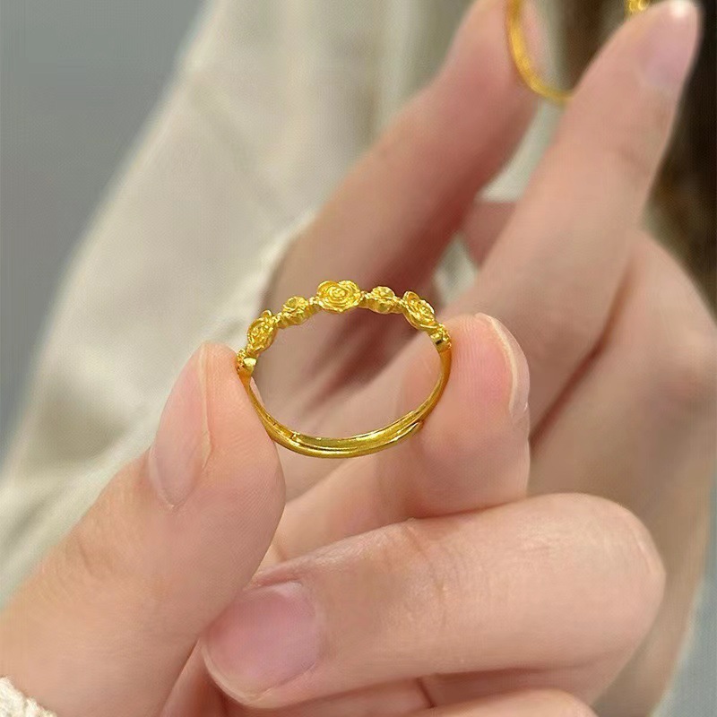 金店同款玫瑰花戒指女可調節時尚百搭小眾食指戒情人節送女友禮物