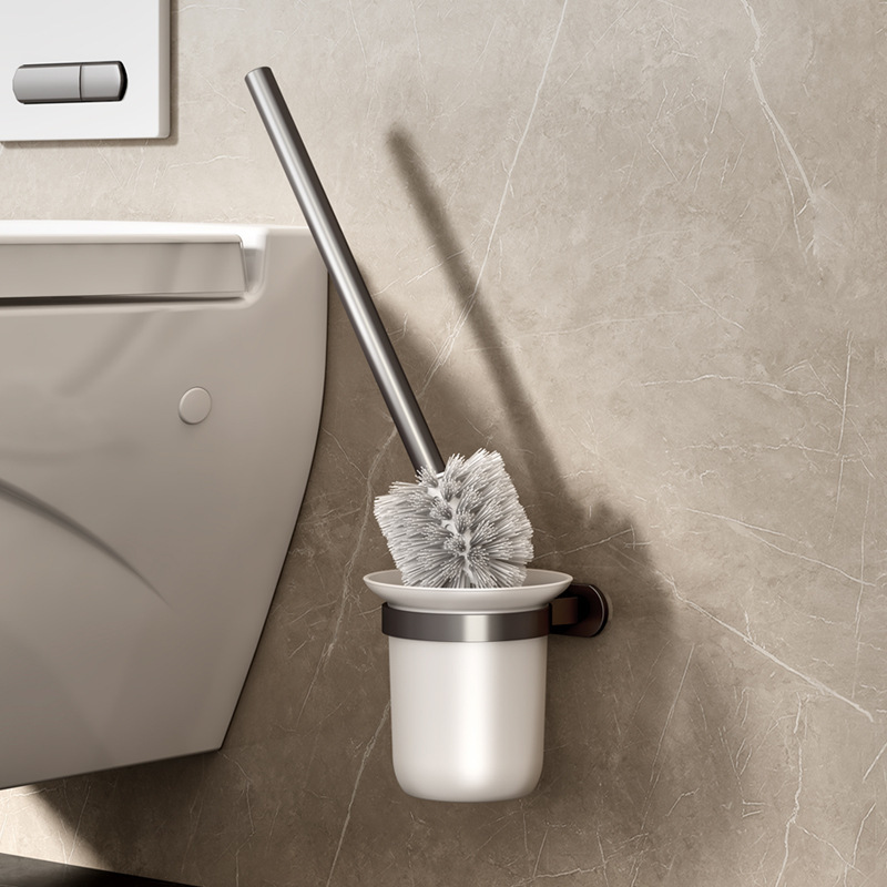 Gun Grey Toilet Brush Holder Punch-free High-end Light Luxury Space Aluminum Wall-mounted Household No Dead Angle Toilet Cleaning Brush Set