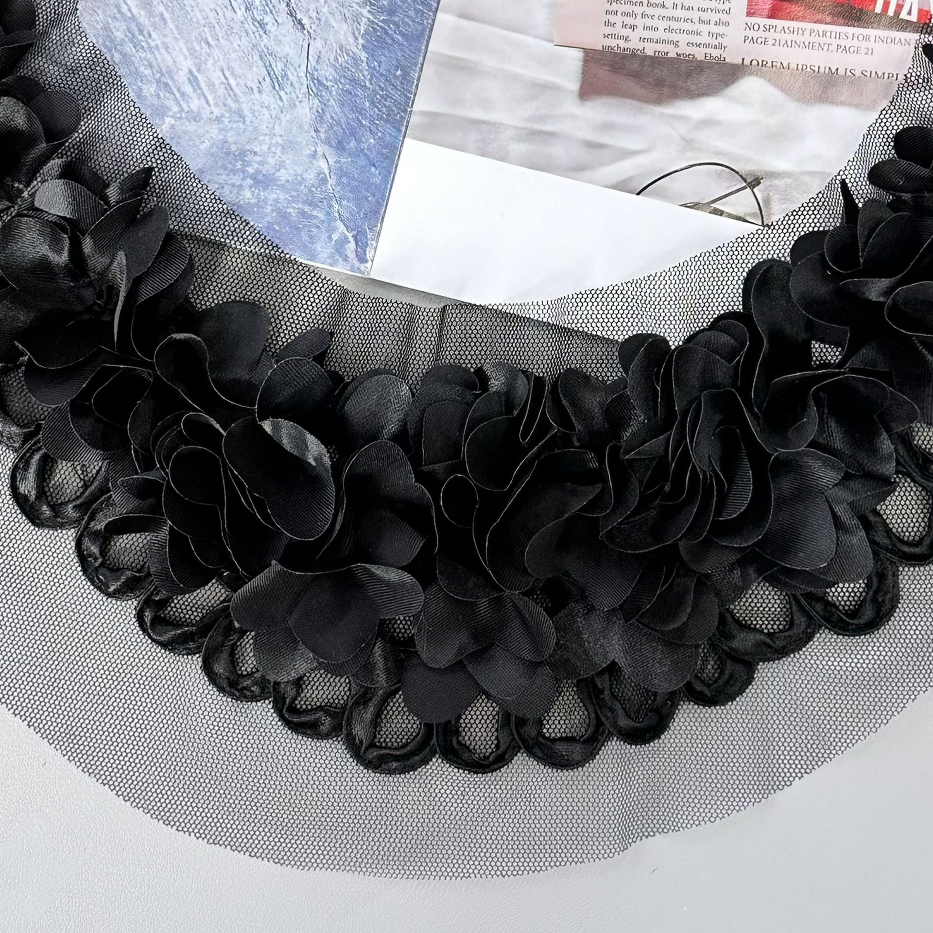 Collar de flores negro en forma de U decoración de encaje tridimensional ropa de encaje vestido de collar de flores accesorios image 4