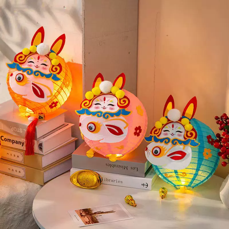 手工diy灯笼古风儿童小兔子手提发光小孩不织布半成品材料包元宵