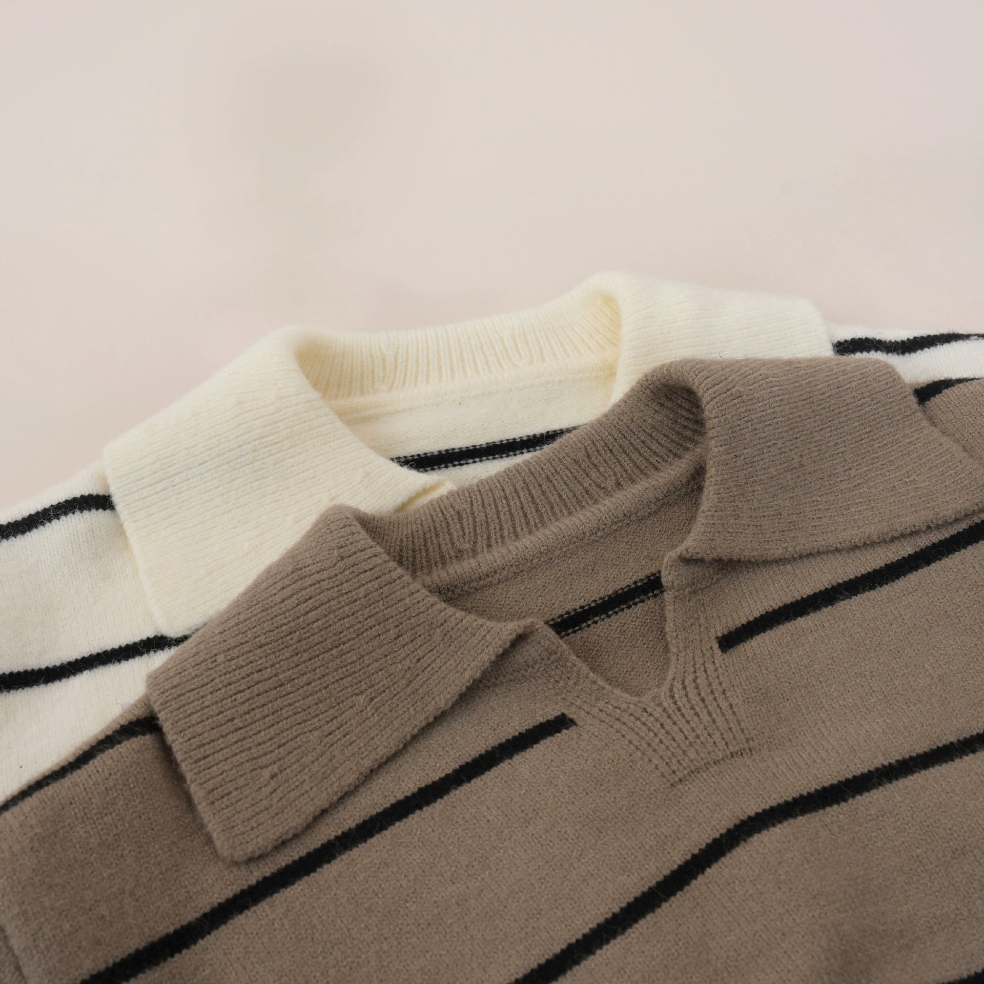 Children's knitted sweater, polo collar, Korean-western demi-season style, beige/chestnut, sizes 80–140 cm