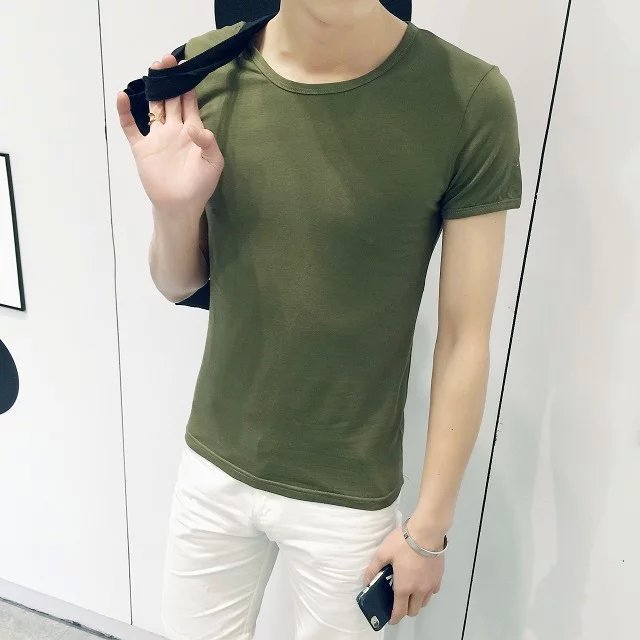 라운드넥 반소매 아미 그린