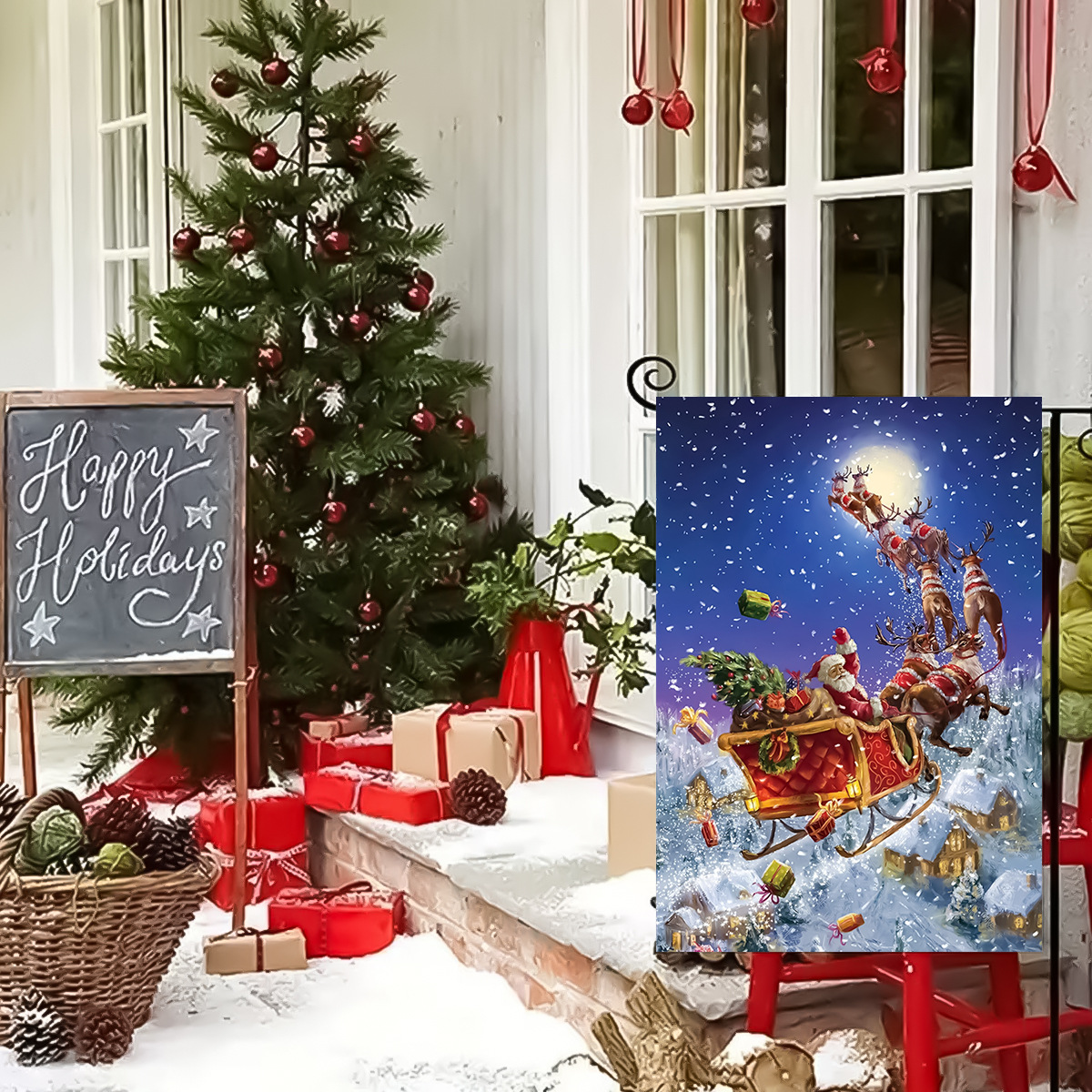 Cross-border special for Christmas series truck reindeer Christmas Snowman double-sided printing garden decoration garden flag flag_voghion.com