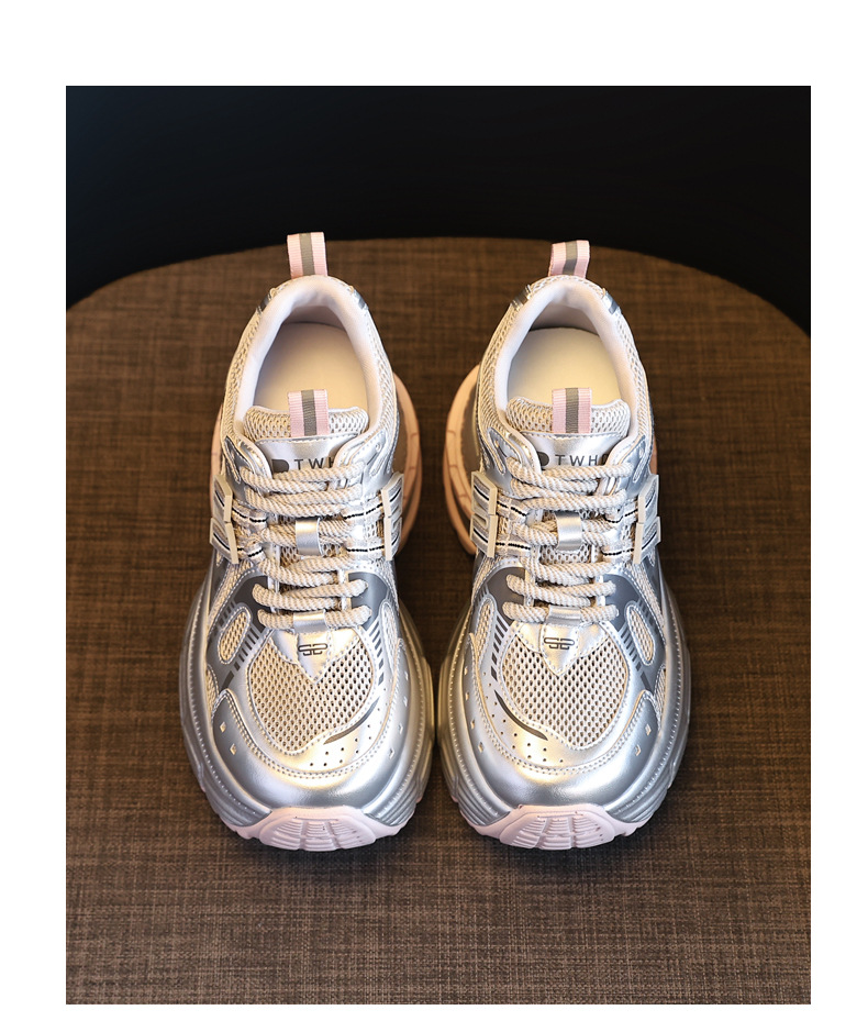 Giày sneaker chunky nữ đế dày tăng chiều cao lưới thoáng khí — Màu hồng chi tiết 17
