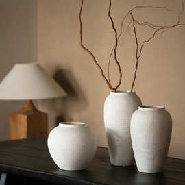 景德镇陶瓷花瓶轻奢高级感复古陶罐陶瓷客厅插鲜花装饰侘寂风摆件