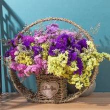 纯手工草编花篮藤编织竹编勿忘我满天星多肉花蓝篮筐花器花瓶批发