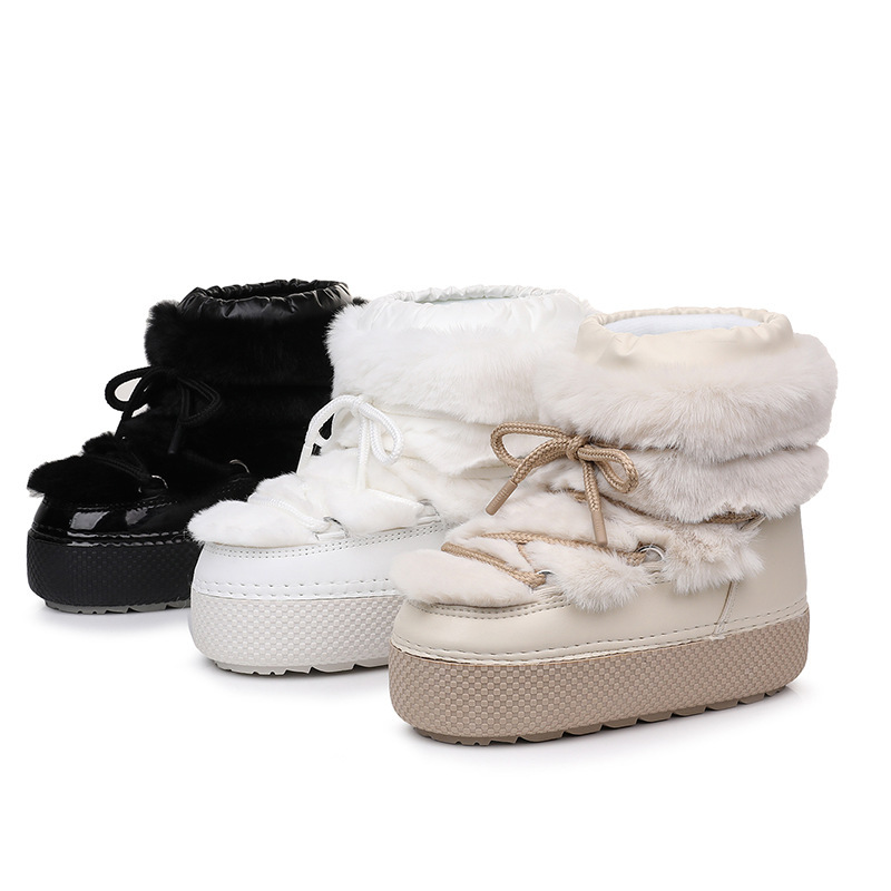 Export Export Cross-Border Snow Boots Women's Thick-Soled Short Boots Imitation Rabbit Fur Short Boots Warm Winter New Waterproof Boots