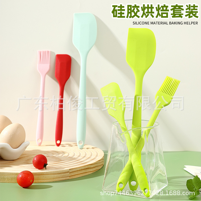 Cross-border in stock oil brush scraper 3-piece food grade large small size cream scraper integrated high temperature resistant baking tool