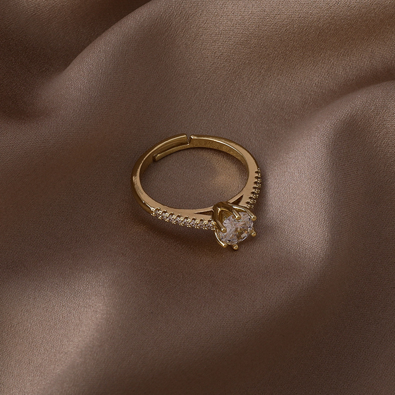 fashion micro-inlaid zircon heart square opening ring wholesale