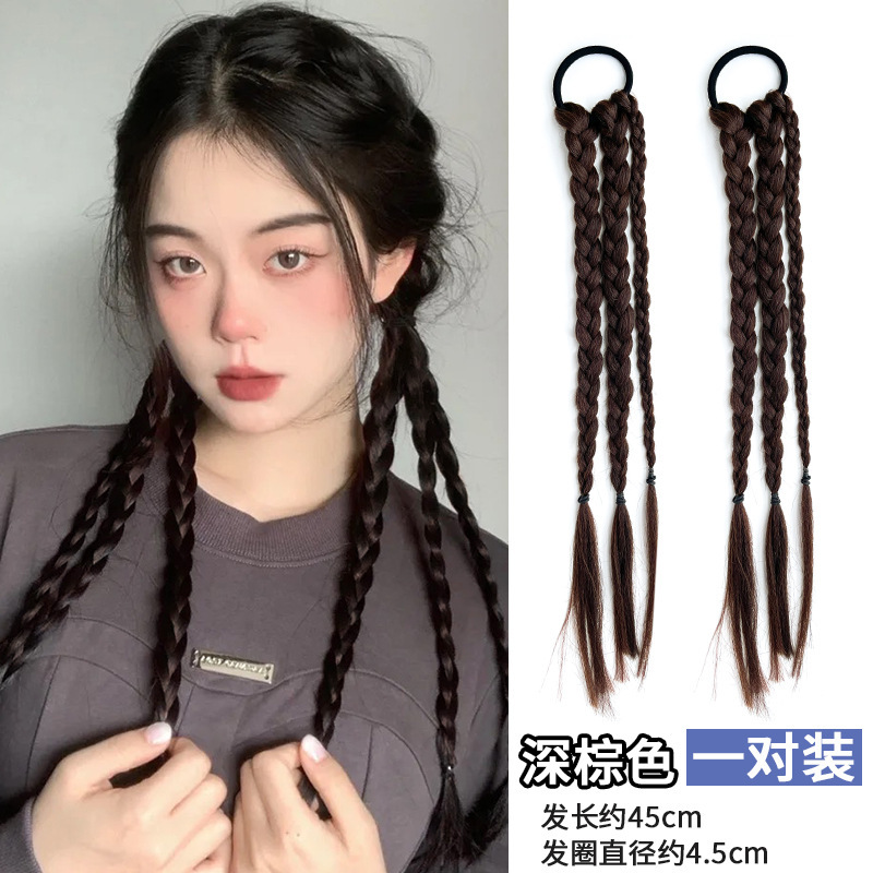 かわいい蝶子供の髪ひもかつら麻花お下げ皮筋少女高馬尾蝶ネクタイ髪飾り|undefined