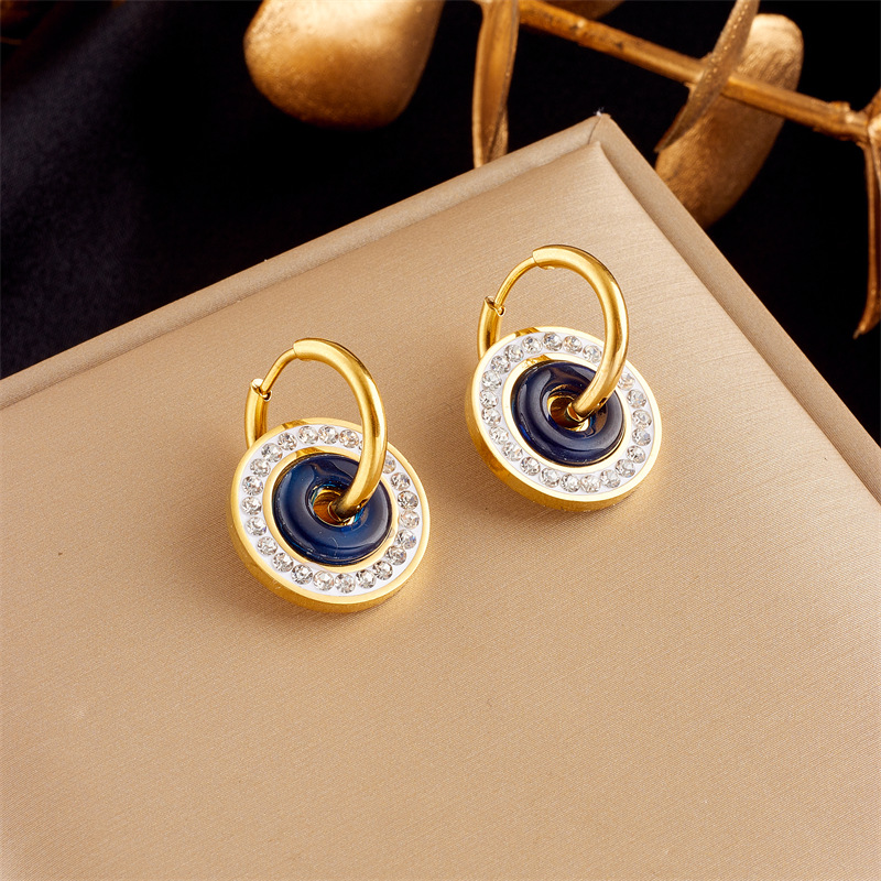 Concentric Round Drop Earrings With Diamond Inlay Retro Style_voghion.com