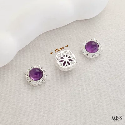Zərgərlik ara hissələri: Inlaid with natural amethyst, plated with - silver-natural-amethyst-decorative-spacer-bead-1-piece