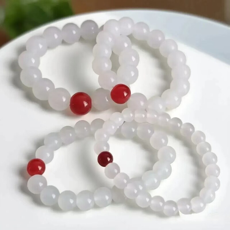 Hot-Selling Imitation White Jade Glass Bead Bracelet for Women, Simple and Versatile, Imitation Jade Handmade Beaded Glass Bracelet