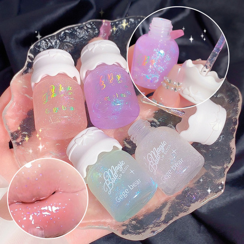 Gege bearGege bear bow milk jar lip gloss moisturizing mirror water gloss with fine glitter pouty lips