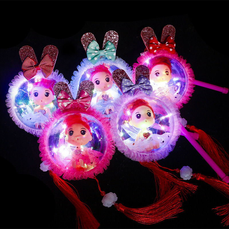 闪光天使兔灯笼娃娃水晶球手提透明灯发光10寸球公主娃娃女孩玩具详情3
