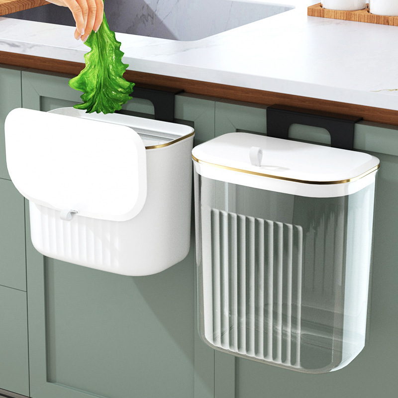 Household High Color Value Kitchen Cabinet Wall Hanging Kitchen Waste Trash Bin with Lid Bathroom Hanging Trash Bin Trash Basket Trash Basket