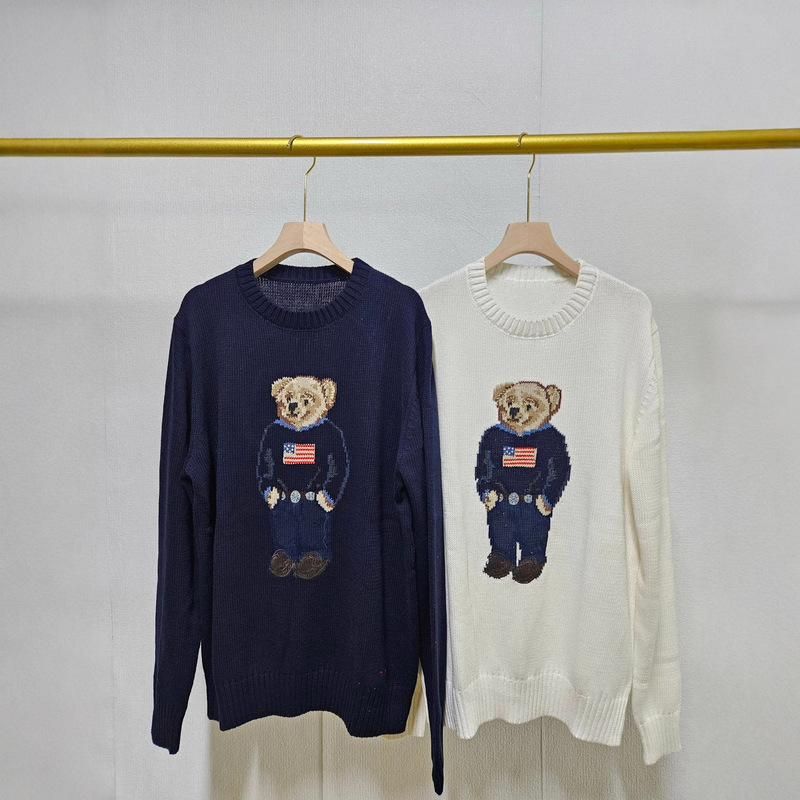 High-End Autumn and Winter New Style Heavy Cotton National Flag Cartoon Bear Crew Neck College Age-Reducing Sweater Unisex A20