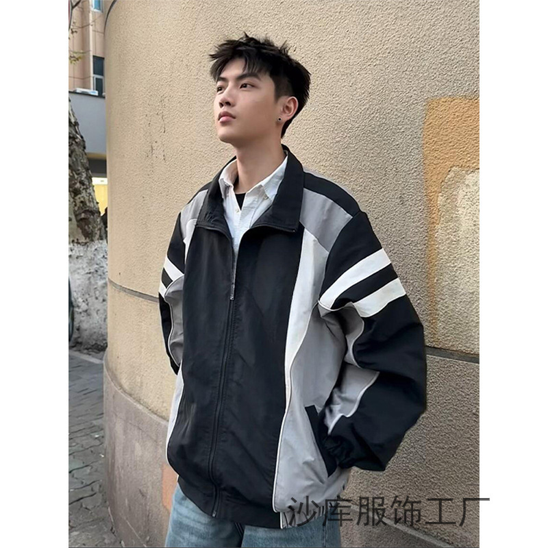 American-Style Color-Block Flight Jacket for Men, Spring and Autumn Sports Casual Short Trendy Brand Stand-Collar Baseball Jacket
