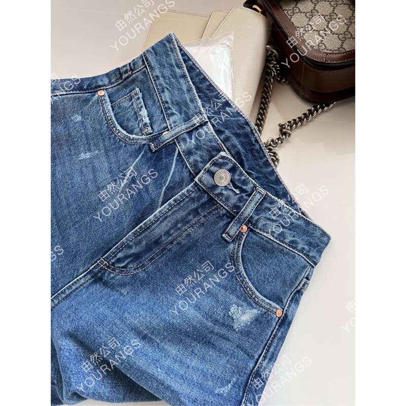 Clearance Sale: Straight Leg Slimming Pg High-End Cotton Ripped Loose Cropped Straight Jeans