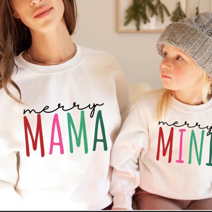 来图定圣诞新款潮亲子装冬季代发一家四口婴儿母子母女洋气上卫