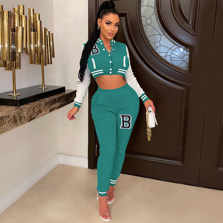 Moterų kelnės baseball uniformos kostiumas su raidėmis sportinis_voghion.com