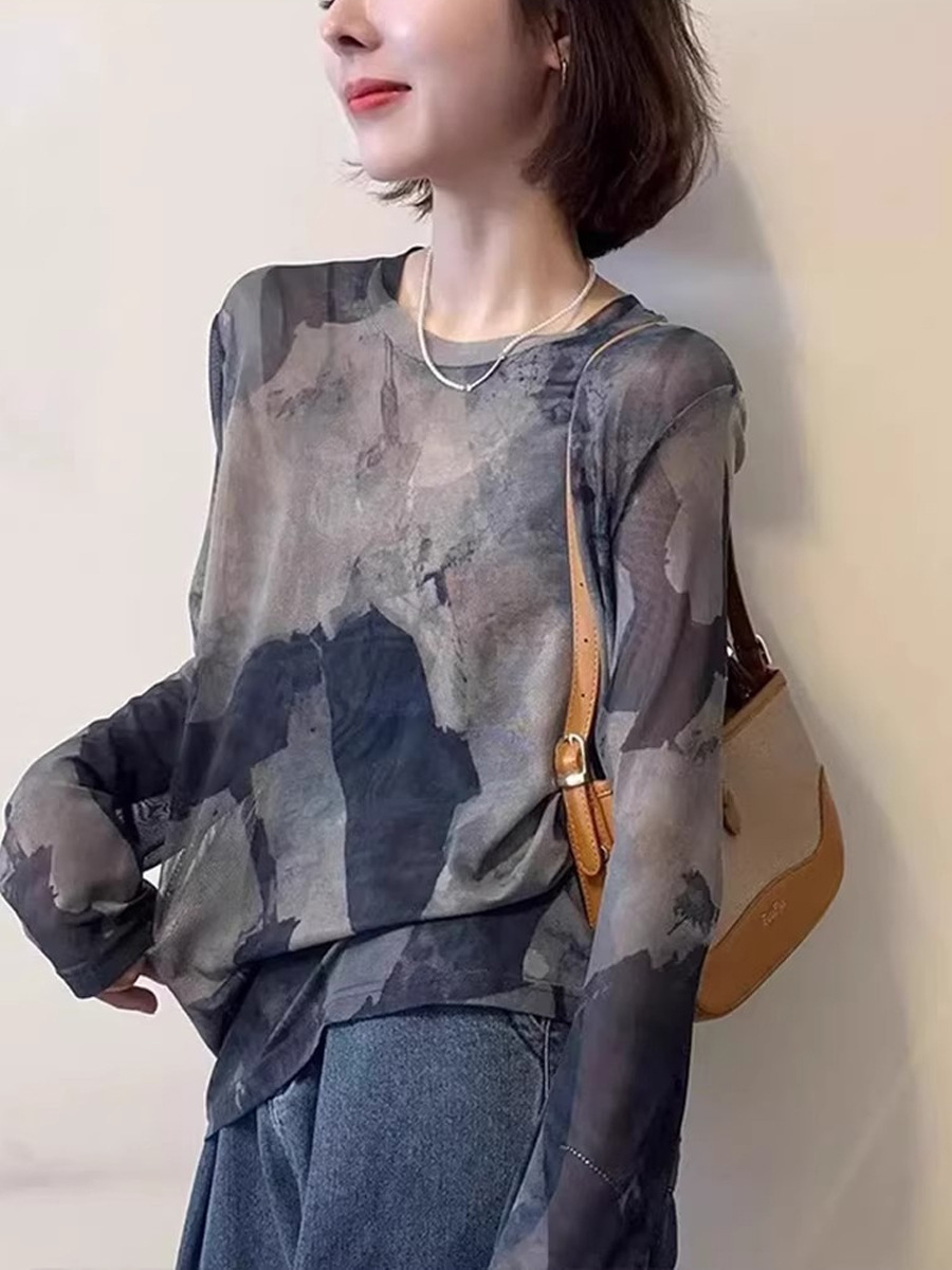 Áo chống nắng nữ dáng dài tay dài phong cách Vintage sang trọng, chất nhuộm màu mực nước — Mực nước