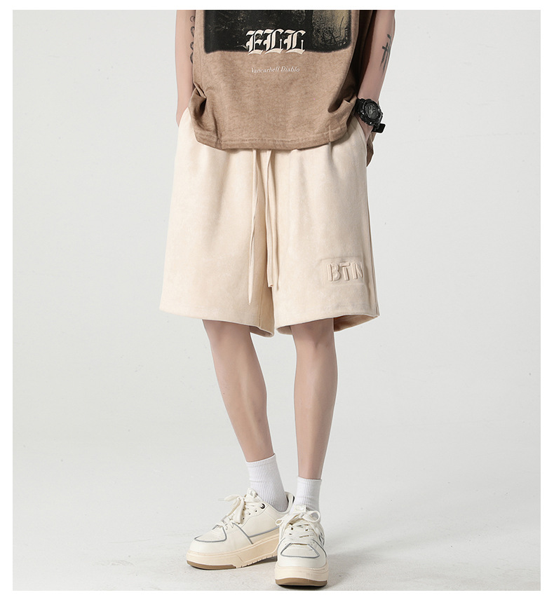 New summer casual shorts for men, suede loose stretch capri pants, American steel stamp straight-leg sport pants pic 14