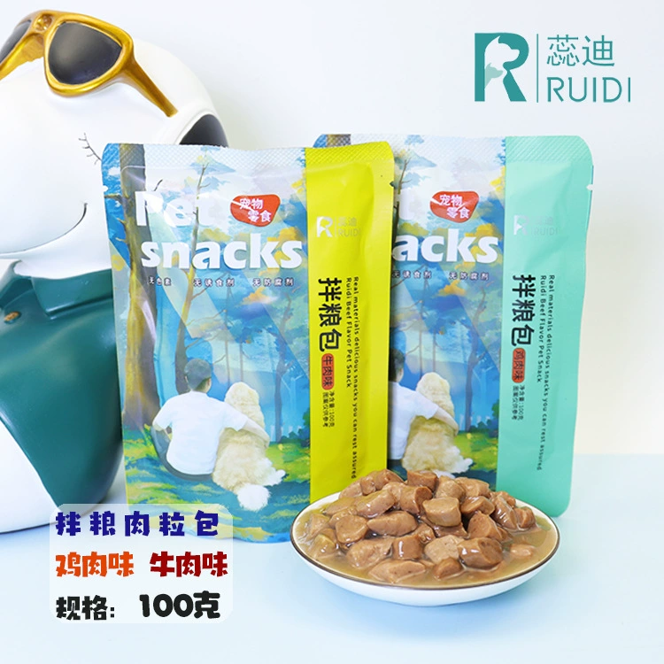 Ruidi собака закуски, смешанные с зерном мешок мясо мешок зерна влажный корм куриный вкус говядины придирчивый корм, смешанный с кормом для собак 100 г
